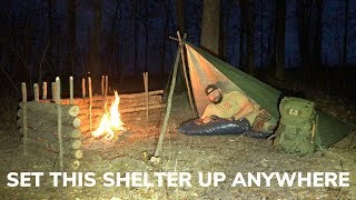 Solo Overnight in an Emergency Free Standing Shelter and Campfire 3 Cheese Bacon Potatoes Hobo Style [upl. by Raseac748]