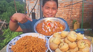 Current Noodles and CatpatePanipuri very very spicy😋Nepali Foodsiruthapamagar villagelife vlog [upl. by Dirgni]