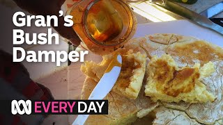 Cooking Nans damper from the bush kitchen 🍞😋  Everyday Food  ABC Australia [upl. by Aihsila647]