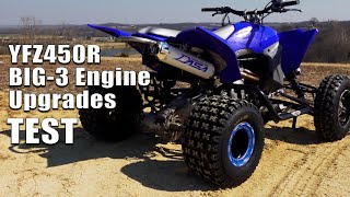 Yamaha YFZ450R Big 3 Engine Upgrades Dasa Exhaust Fuel Customs Intake and PEP Reflashed ECU Test [upl. by Yerkovich484]