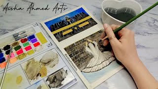 Girl Under The Meezab e Rehmat Praying in Kaaba as Rain Falls Watercolor Painting  makkah painting [upl. by Pillsbury478]