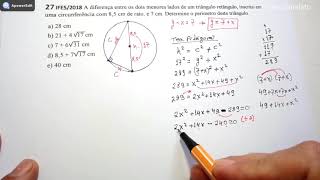 Questão 27 prova do IFES 2018  PROVA RESOLVIDA  A diferença entre os dois menores lados de um tria [upl. by Cattier]