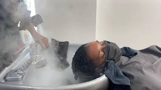 Relaxing Hair Wash  Deep Conditioning Using Steam  Natural Hair Salon [upl. by Naziaf169]