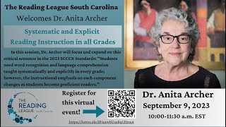 TRLSC Presents Dr Anita Archer and Systematic and Explicit Reading Instruction in All Grades [upl. by Enirehtacyram]