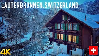 Lauterbrunnen Switzerland Walking tour in Snow 4K  The Most Beautiful Winter Village [upl. by Hymie957]