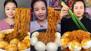 MUKBANG 먹방 EATING SPICY NOODLES and SOFT BOIL EGGS chewy sounds  ASMR  chinese foods 辣面鸡蛋 [upl. by Durham]