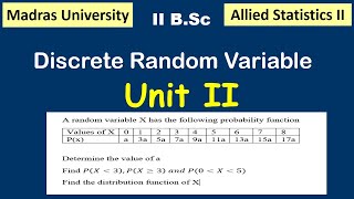 Discrete random variable  problem 1Allied Statistics II  Unit II  Probability  Madras university [upl. by Anivlek911]