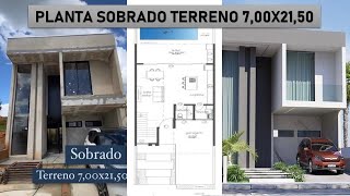 PLANTA SOBRADO terreno 700x2150  com CONCEITO ABERTO  PÉ DIREITO DUPLO E PISCINA [upl. by Diannne]