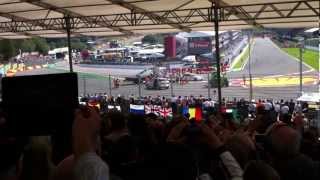 CRASH SpaFrancorchamps Belgium GP  start incident Gold 8 Grandstand [upl. by Westney105]