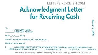 Acknowledgment Letter For Receiving Cash  Sample Letter of Acknowledgement About Receiving Cash [upl. by Ecinrev]