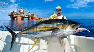 Monster Yellowfin Tuna Under Massive Oil Rig Catch Clean amp Cook NLBN Lure Tuna Fishing [upl. by Bellaude]