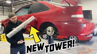 RWD Honda Civic  Fabricating a new Strut Tower [upl. by Ynnavoj]