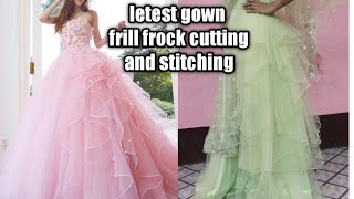 umbrella Barbie frill gown cutting and stitchinglong gown cutting and stitchingparty wear dress [upl. by Holihs814]