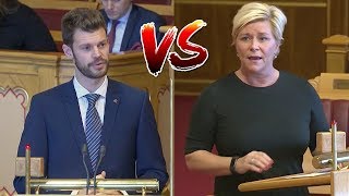 Siv Jensen FrP og Bjørnar Moxnes R i munnhuggeri om statsbudsjettet 2019 [upl. by Atirys]