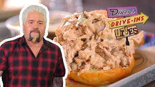 Guy Fieri Eats a Smoked Chicken Salad Sandwich  Diners DriveIns and Dives  Food Network [upl. by Critta]