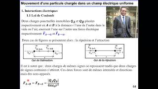 Physique Terminale ChapitreV Mouvement d’une particule chargée dans un champ élélectrique uniforme [upl. by Ashok]