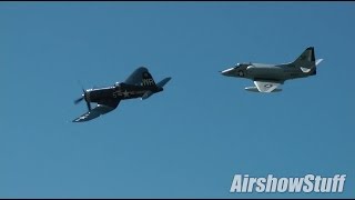 US Navy Legacy Flight  A4 Skyhawk and F4U Corsair Formation  Wings Over Waukegan Airshow 2014 [upl. by Anetsirhc]