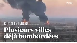 Les images des premiers bombardements russes sur lUkraine [upl. by Aundrea]