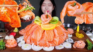 ASMR MUKBANG  파리피플 🥳 연어케이크 🎂 연어덮밥 옆어회 연어국수 먹방 SALMON CAKE FOR MY BDAY♡ SASHIMI NOODLE RICE BOWL [upl. by Odlanor588]