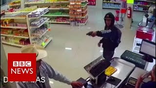 Moment mexican cowboy stopped armed robbery  BBC News [upl. by Inalej]