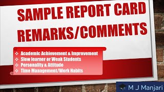 Sample Report Card Remarks amp Comments reportcard remarks holisticprogresscard [upl. by Hill]