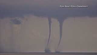 Pair of waterspouts spotted off south Florida coast [upl. by Arahahs]