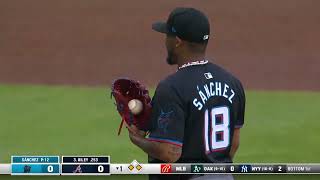 Sixto Sanchez Tries to Pick Off Imaginary Runner and Balks in a Run [upl. by Hukill]