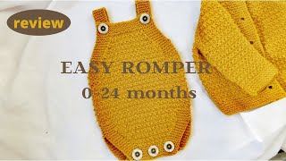 Easy knit romper onesie for babies 03366121224monthsKnitting pattern Derey Romper review [upl. by Anaib]