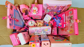 Box full of pink stationery  art set pink eraser set barbie pencil box Doraemon Sharpener pens [upl. by Walworth]