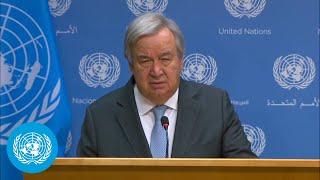 UN Chief quotWe must avoid spillover of the conflictquot  Middle East Crisis  Press Conference [upl. by Rialcnis]