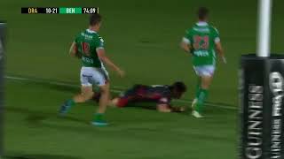 Rhodri Williams try for Dragons against Benetton Rugby [upl. by Balf785]