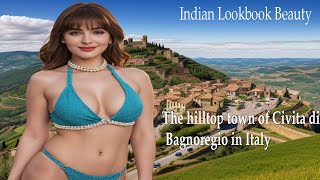 4K AI ART Indian Lookbook Beauty Model  The hilltop town of Civita di Bagnoregio in Italy [upl. by Aerdnahs52]