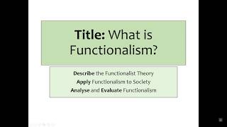 A Sociology AQA Theories Functionalism [upl. by Bolten]