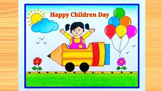 Childrens Day Card Drawing  Happy Childrens Day Drawing Childrens Day Poster Drawing Easy Card [upl. by Salli]