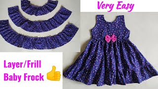 3 LayerFrill Baby Frock Cutting and Stitching for 23 year [upl. by Asilana]