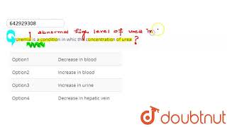 Uremia is a condition in whic the concentration of urea  CLASS 12  TEST 5  BIOLOGY  Doubtnu [upl. by Turmel818]