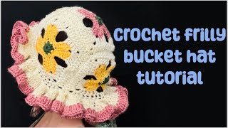 Crochet frilly bucket hat tutorial crochet tutorial crochettutorial [upl. by Sclater]