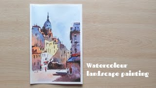 How To Paint Cityscape In Watercolour  Cityscape In Watercolour  Watercolour City Landscape [upl. by Karylin]