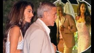 George Clooney looks dapper while wife Amal stuns in a sparkly white gown as the lovedup couple [upl. by Desdamona]