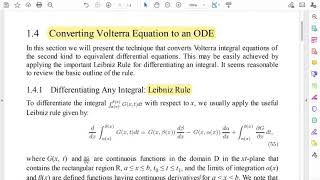 Lecture 3 Converting Volterra Integral Equation to Initial Value problem [upl. by Berger]