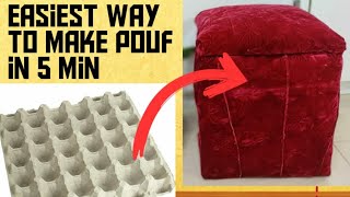 DIYbest egg carton craft ideaHow to make POUF FROM EGG CARTON in5 minEgg carton recycling idea [upl. by Eirrem]