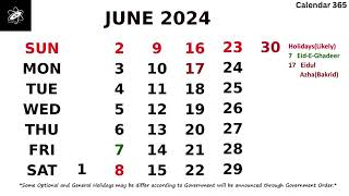 June 2024 Calendar with Holidays  India 📅 Calendar 365 📅 [upl. by Oniotna]