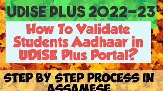 How To Validate Students Aadhaar in UDISE Plus PortalStudent Aadhaar Validation Process [upl. by Iggam863]