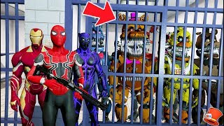 NIGHTMARE ANIMATRONICS JAILBREAK vs IRON SPIDERMAN amp BLACK PANTHER amp IRON MAN GTA 5 Mods FNAF [upl. by Mano552]