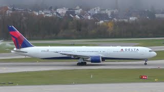 Delta Airlines Boeing 767400 Takeoff  Zurich Airport ZRH [upl. by Ardnosac]