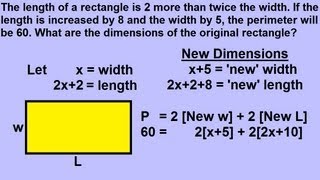 Algebra  Word Problems Geometric Shape Rectangles 2 of 2 [upl. by Greer]