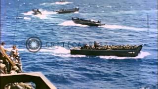 US Marines head towards Eniwetok Atoll in landing crafts during World War II HD Stock Footage [upl. by Boothman]