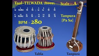 TILWADA तिलवाड़ा 280  BPM  Scale quotAquot – Tabla with Tanpura [upl. by Higgins]